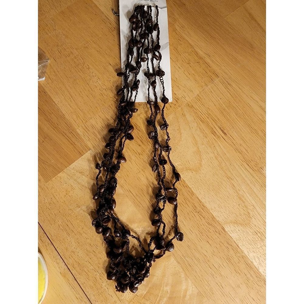 El Refugio Handmade Coffee Bean Crocheted Necklace NWT